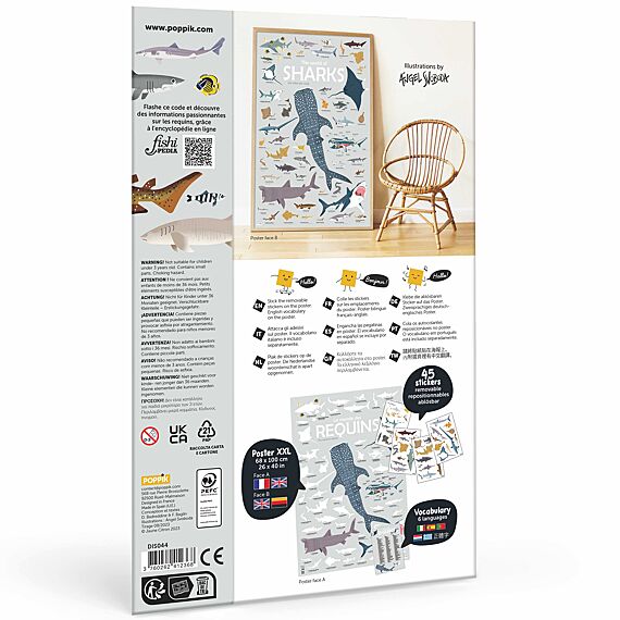 Educatieve Xxl Poster + 45 Stickers Sharks | 6-12 Jaar