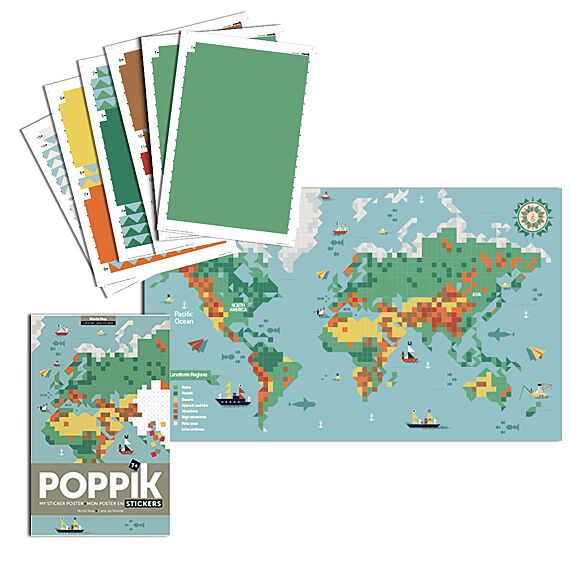 Grote Pixel Poster + 1600 Stickers World Map | 7-12 Jaar