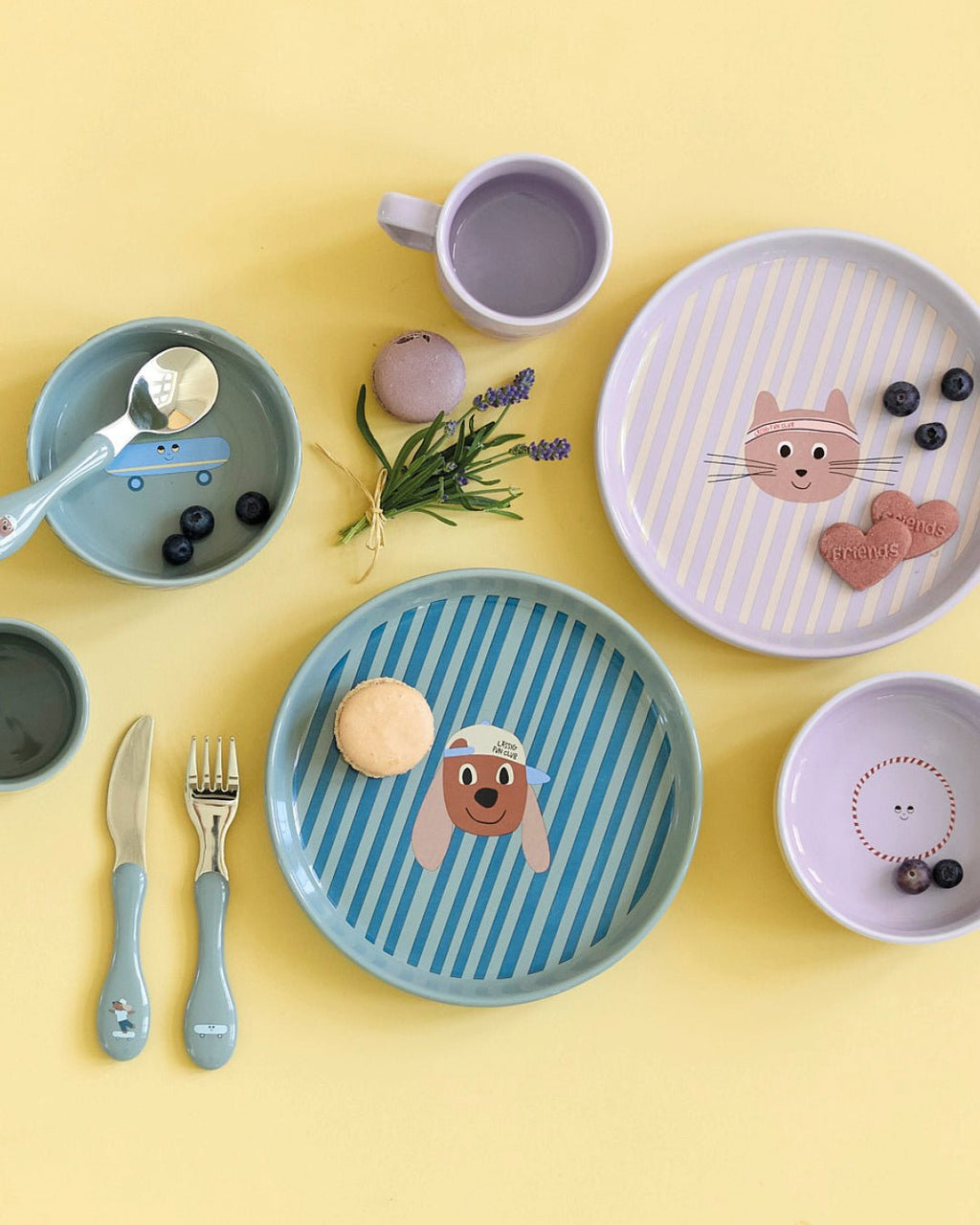 Porseleinen eetset met siliconen antislip Tiny Team Cat - set van 3 - Aan tafel Lässig - In den Olifant