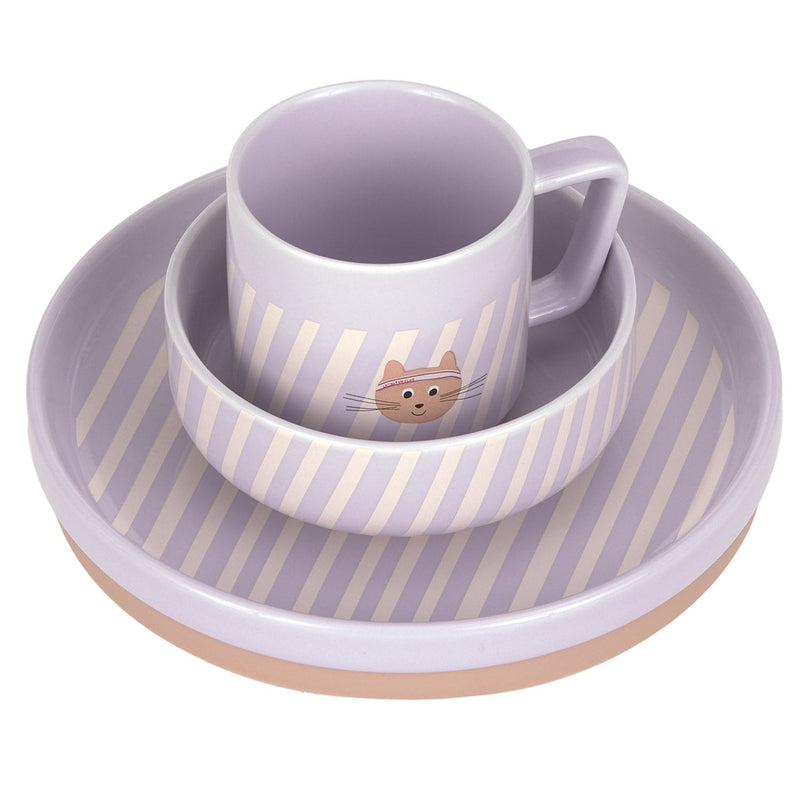 Porseleinen eetset met siliconen antislip Tiny Team Cat - set van 3 - Aan tafel Lässig - In den Olifant