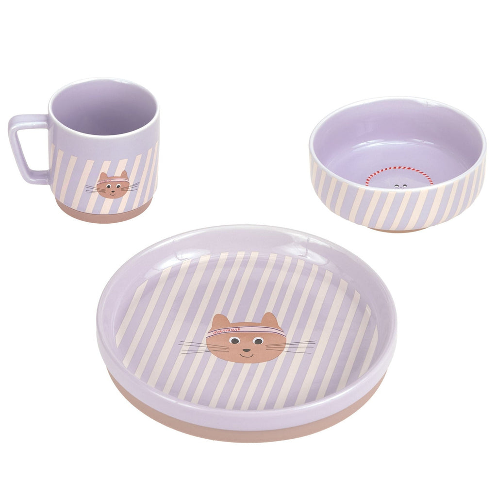 Porseleinen eetset met siliconen antislip Tiny Team Cat - set van 3 - Aan tafel Lässig - In den Olifant