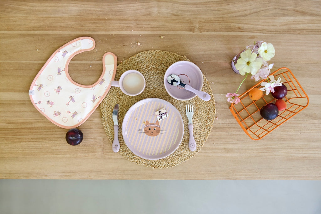Porseleinen eetset met siliconen antislip Tiny Team Cat - set van 3 - Aan tafel Lässig - In den Olifant