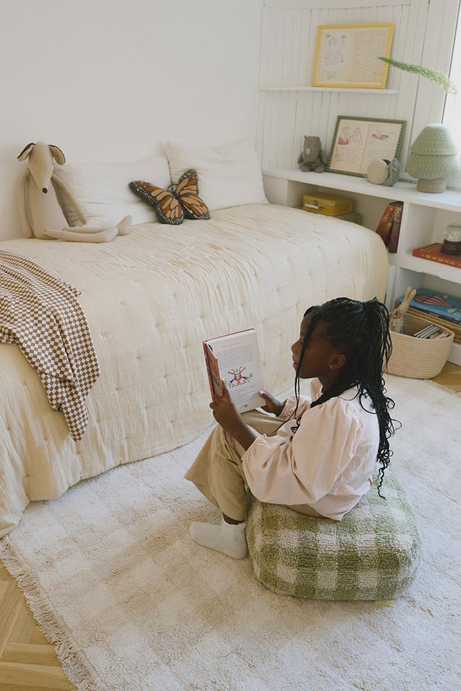 Pouf Vichy Matcha - 40 x 40 x 20 cm - Kinderzetels en poefs Lorena Canals - In den Olifant