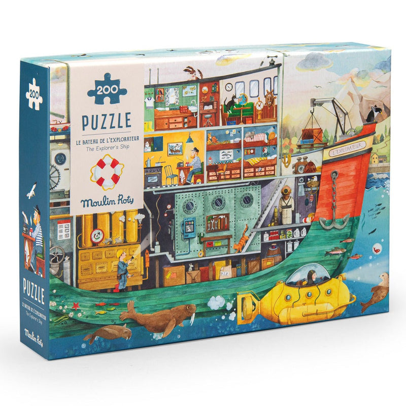 Puzzel de boot De ontdekker Le Jardin du Moulin - 200 stukjes - Legpuzzels Moulin Roty - In den Olifant