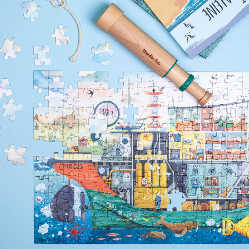 Puzzel de boot De ontdekker Le Jardin du Moulin - 200 stukjes - Legpuzzels Moulin Roty - In den Olifant