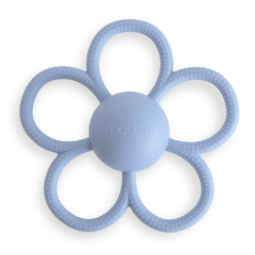 Rammelaar Daisy Teether Faded Denim - Bijtspeelgoed Mushie - In den Olifant