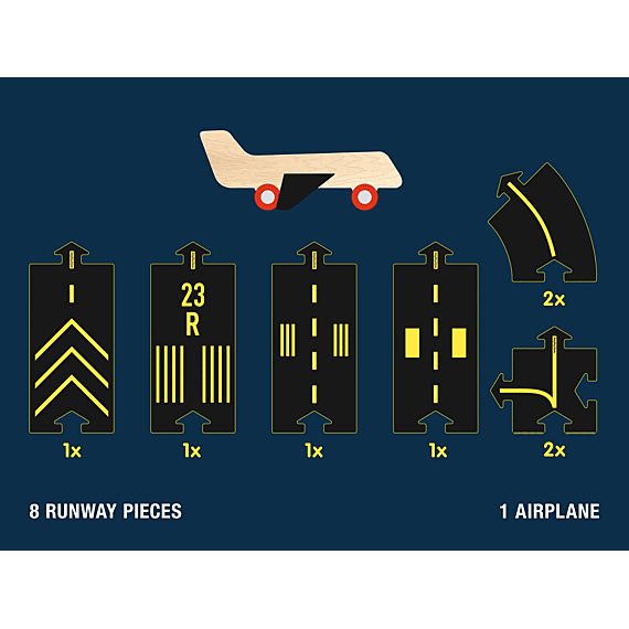 Waytoplay | Runway | Set Van 8 + 1 Houten Vliegtuig