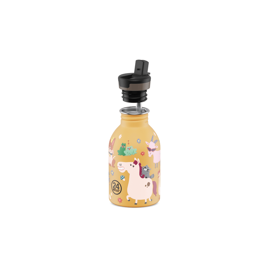 RVS drinkfles Urban Bottle Farm Friends - 250 ml - Drinkflessen 24Bottles - In den Olifant