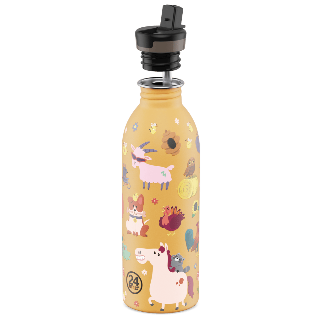 RVS drinkfles Urban Bottle Farm Friends - 500 ml - Drinkflessen 24Bottles - In den Olifant