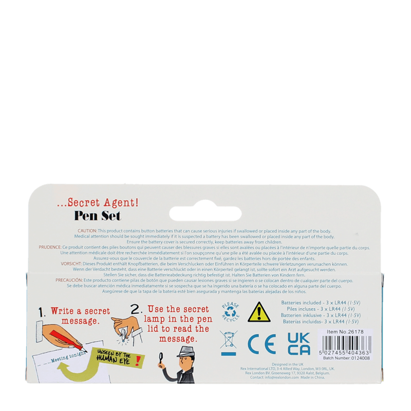 Secret Agent invisible ink spy pens - set van 2 - Schrijfwaren REX London - In den Olifant