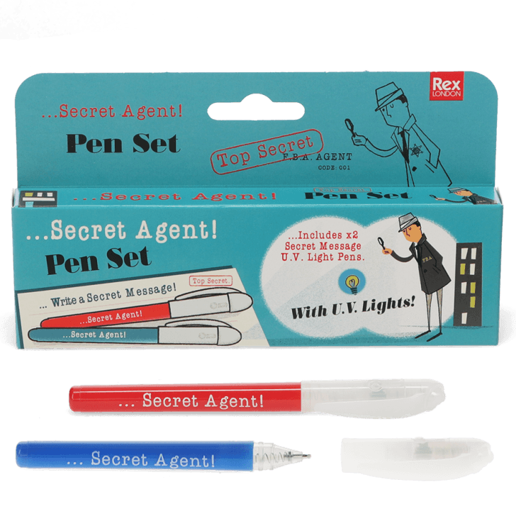 Secret Agent invisible ink spy pens - set van 2 - Schrijfwaren REX London - In den Olifant