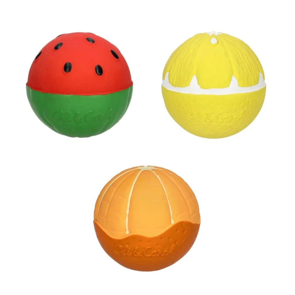 Sensorische babyballetjes Fruit Salad - set van 3 - Activiteitenspeelgoed Oli&Carol - In den Olifant