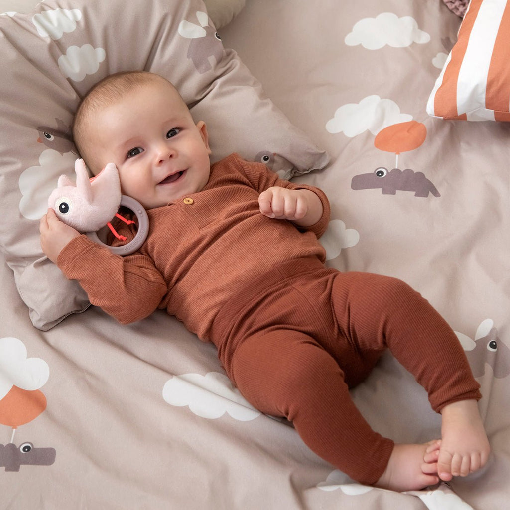 Sensorische rammelaar met bijtring - Birdee Powder - Rammelaars Done by Deer - In den Olifant