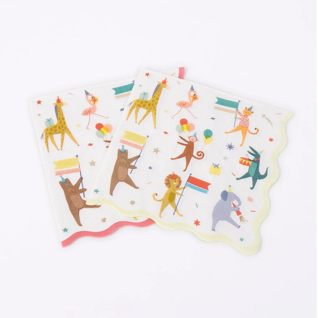 Servetten Animal Parade Large Napkins - set van 16 - Servetten Meri Meri - In den Olifant