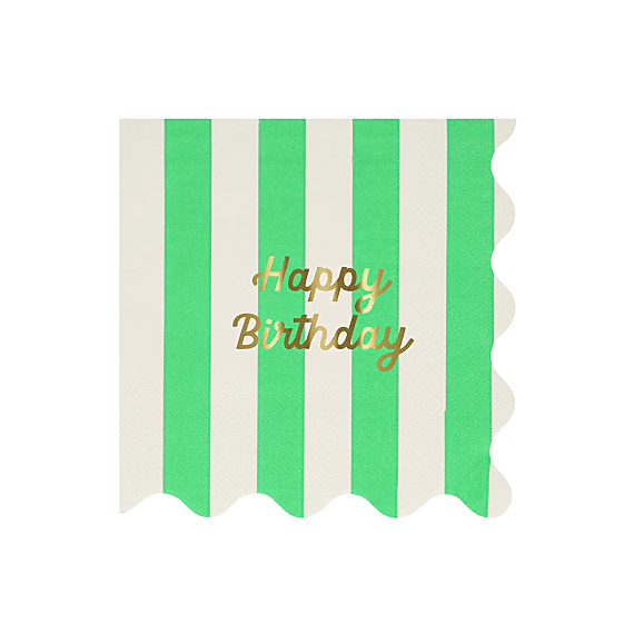 Servetten Striped Happy Birthday Napkins Large - Set Van 16