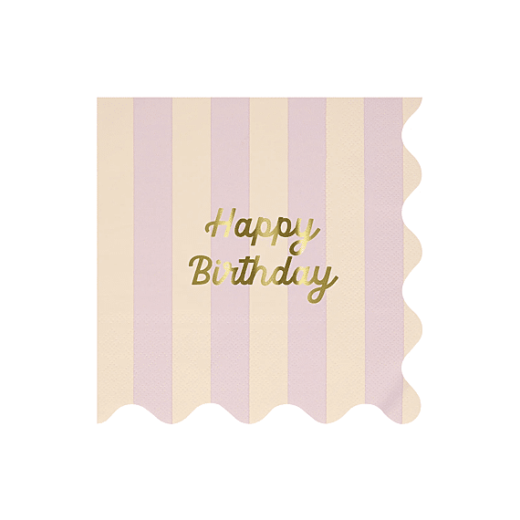 Servetten Striped Happy Birthday Napkins Large - Set Van 16