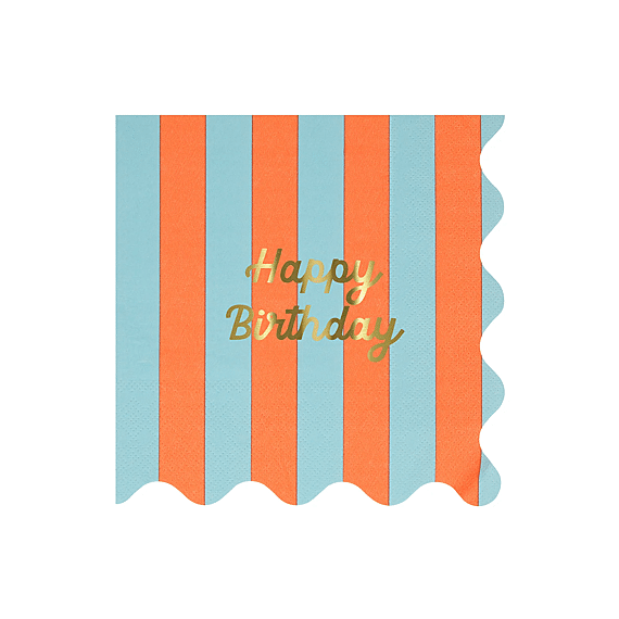 Servetten Striped Happy Birthday Napkins Large - Set Van 16