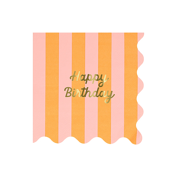 Servetten Striped Happy Birthday Napkins Large - Set Van 16