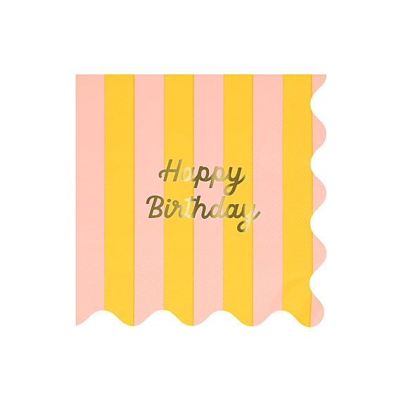 Servetten Striped Happy Birthday Napkins Large - Set Van 16