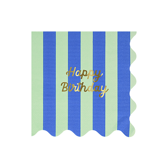 Servetten Striped Happy Birthday Napkins Large - Set Van 16