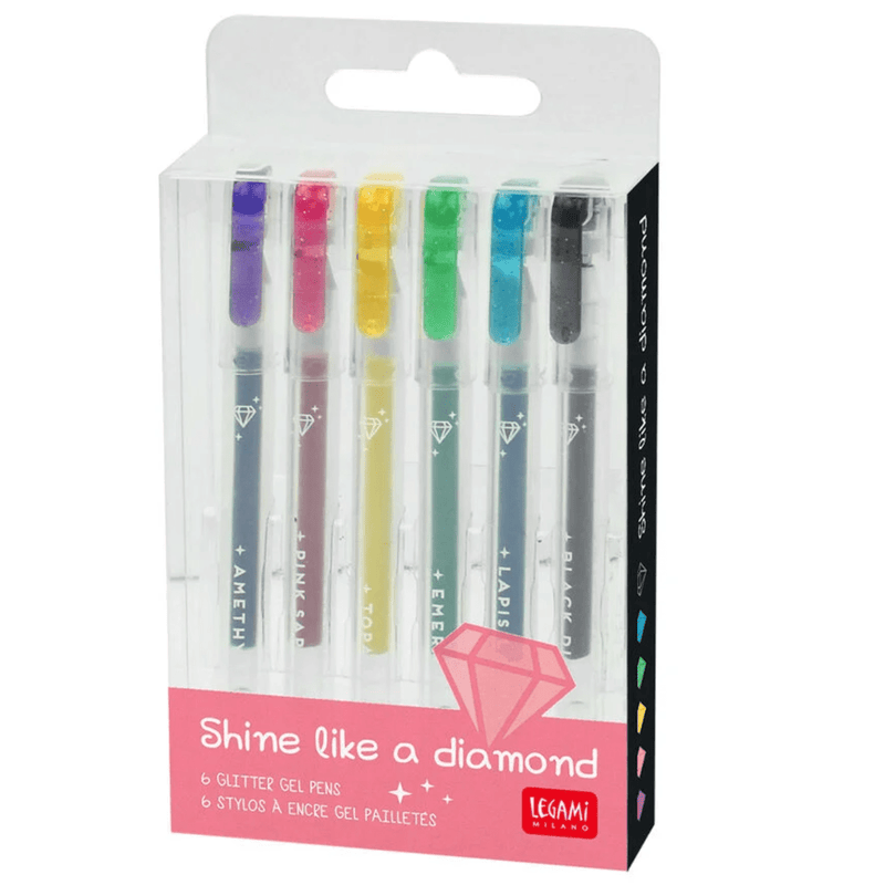 Set Of 6 Glitter Gel Pens - Shine Like A Diamond Multicolor - Schrijfwaren Legami - In den Olifant