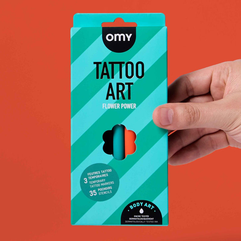 Set van 3 tattoo pennen Tattoo Art Flower Power - Kinderschmink en tattoos Omy - In den Olifant
