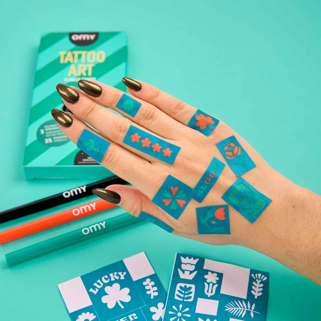 Set van 3 tattoo pennen Tattoo Art Flower Power - Kinderschmink en tattoos Omy - In den Olifant