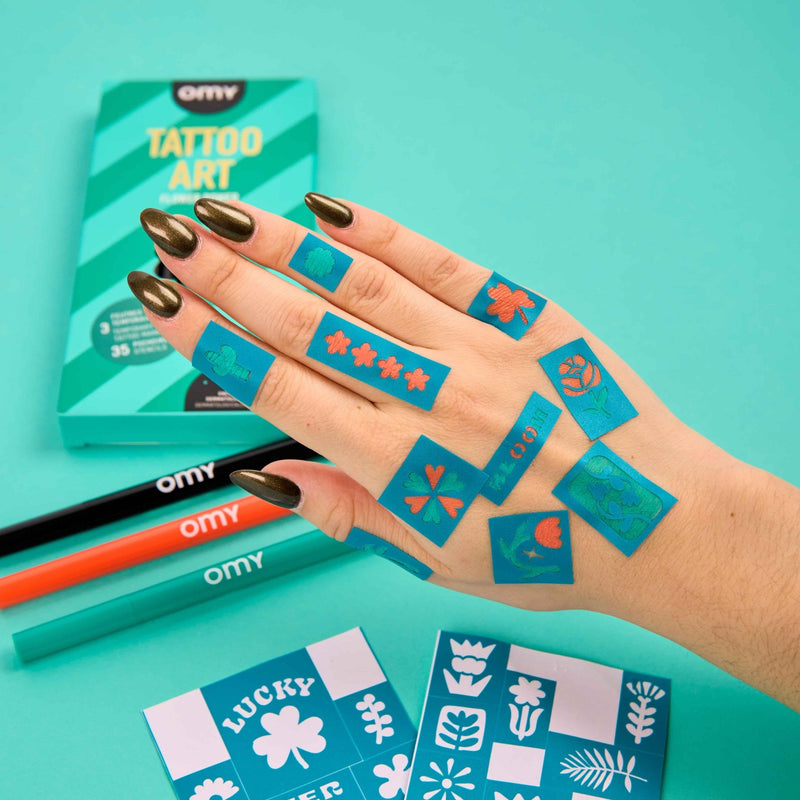 Set van 3 tattoo pennen Tattoo Art Flower Power - Kinderschmink en tattoos Omy - In den Olifant