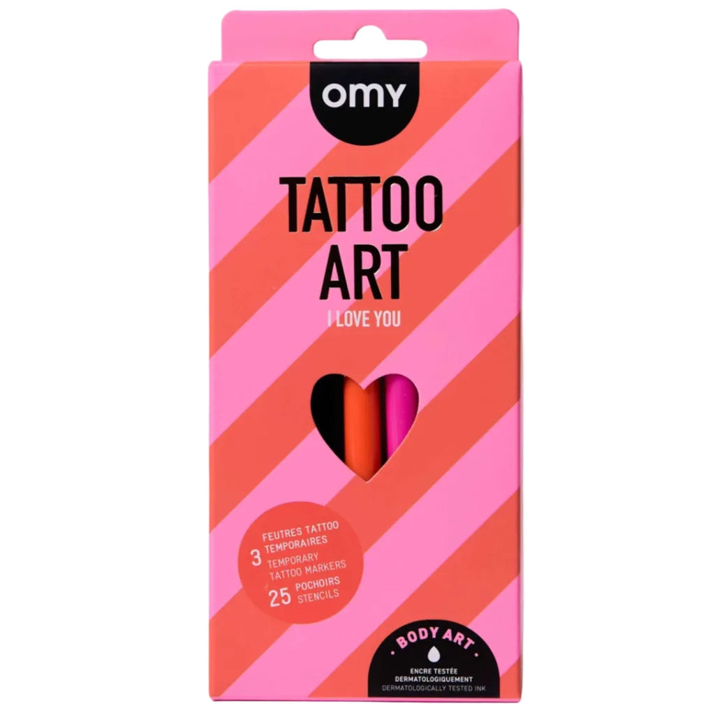Set van 3 tattoo pennen - Tattoo Art I Love You - Kinderschmink en tattoos Omy - In den Olifant