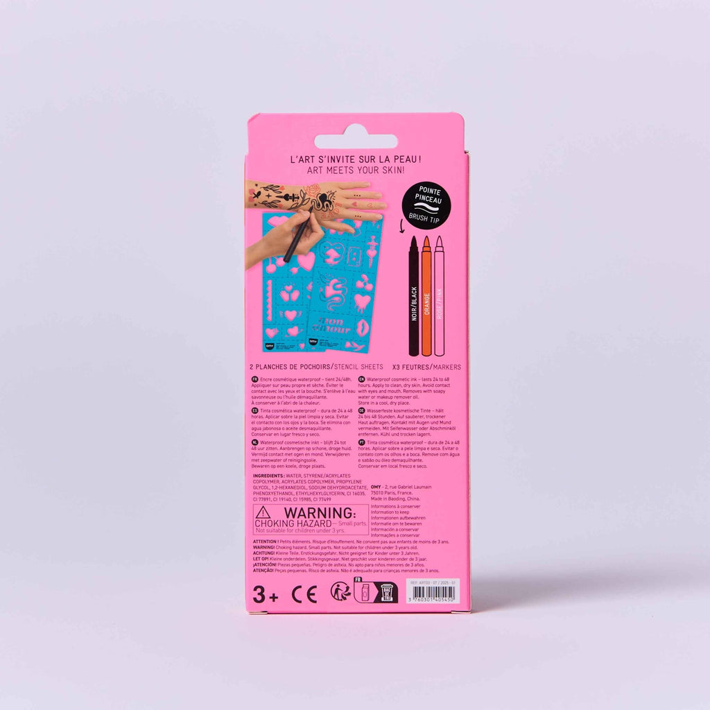 Set van 3 tattoo pennen - Tattoo Art I Love You - Kinderschmink en tattoos Omy - In den Olifant