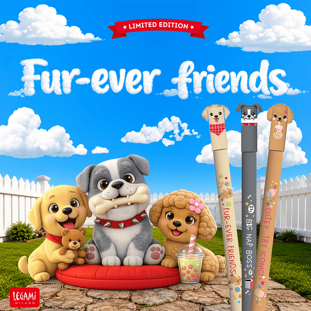 Set van 3 uitwisbare pennen Erasable Gel Pens - Fur - ever Friends - Schrijfwaren Legami - In den Olifant