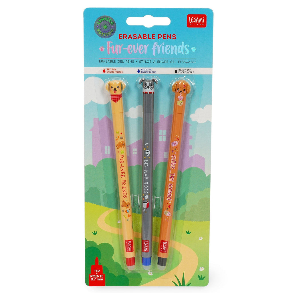 Set van 3 uitwisbare pennen Erasable Gel Pens - Fur - ever Friends - Schrijfwaren Legami - In den Olifant