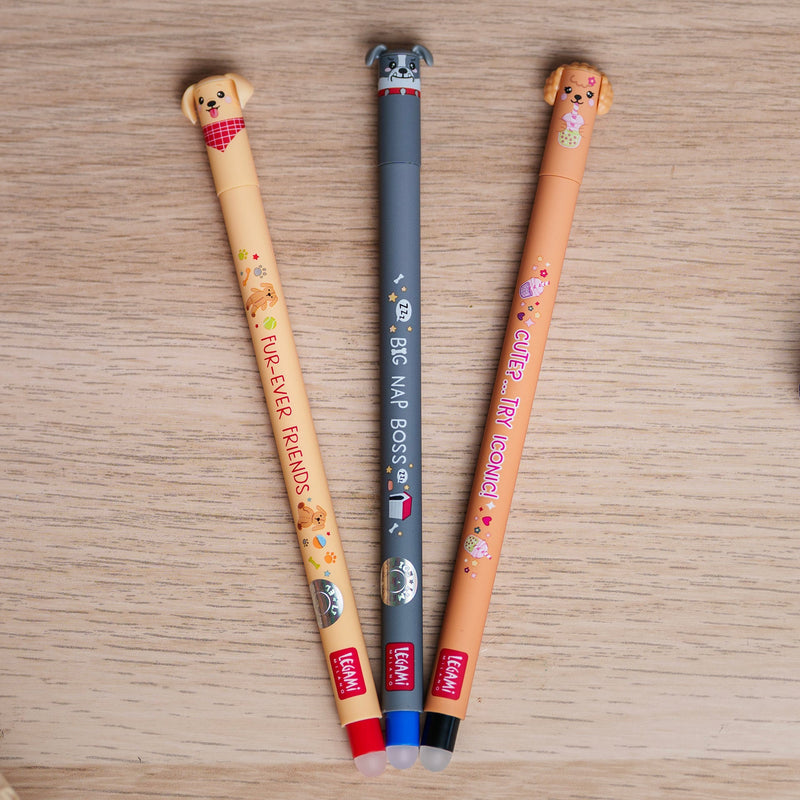 Set van 3 uitwisbare pennen Erasable Gel Pens - Fur - ever Friends - Schrijfwaren Legami - In den Olifant