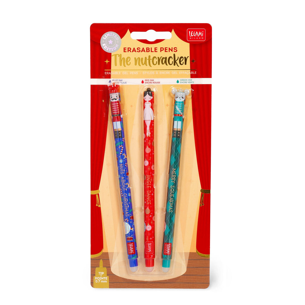 Set van 3 uitwisbare pennen Erasable Gel Pens - Nutcracker + Ballerina + Mouse - Schrijfwaren Legami - In den Olifant