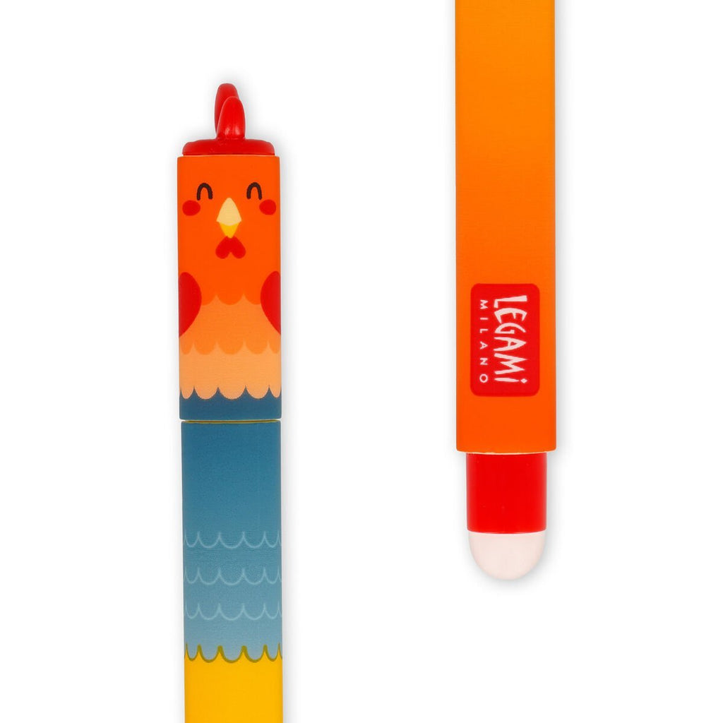 Set van 4 uitwisbare pennen Erasable Gel Pens - Cow + Piggy + Donkey + Rooster - Schrijfwaren Legami - In den Olifant