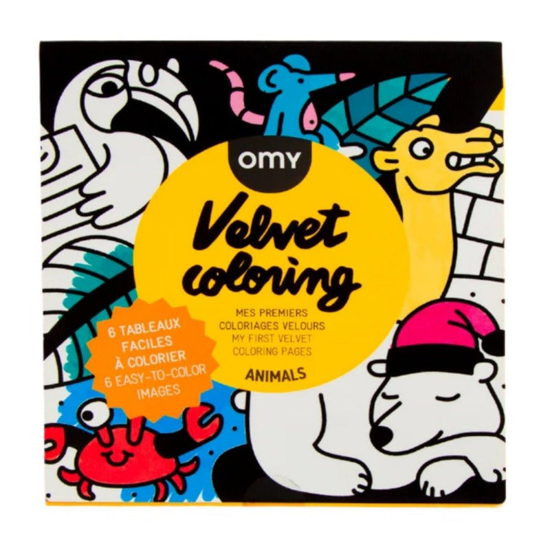 Set van 6 fluwelen kleurplaten Velvet Coloring - Animals - Kleuren en tekenen Omy - In den Olifant