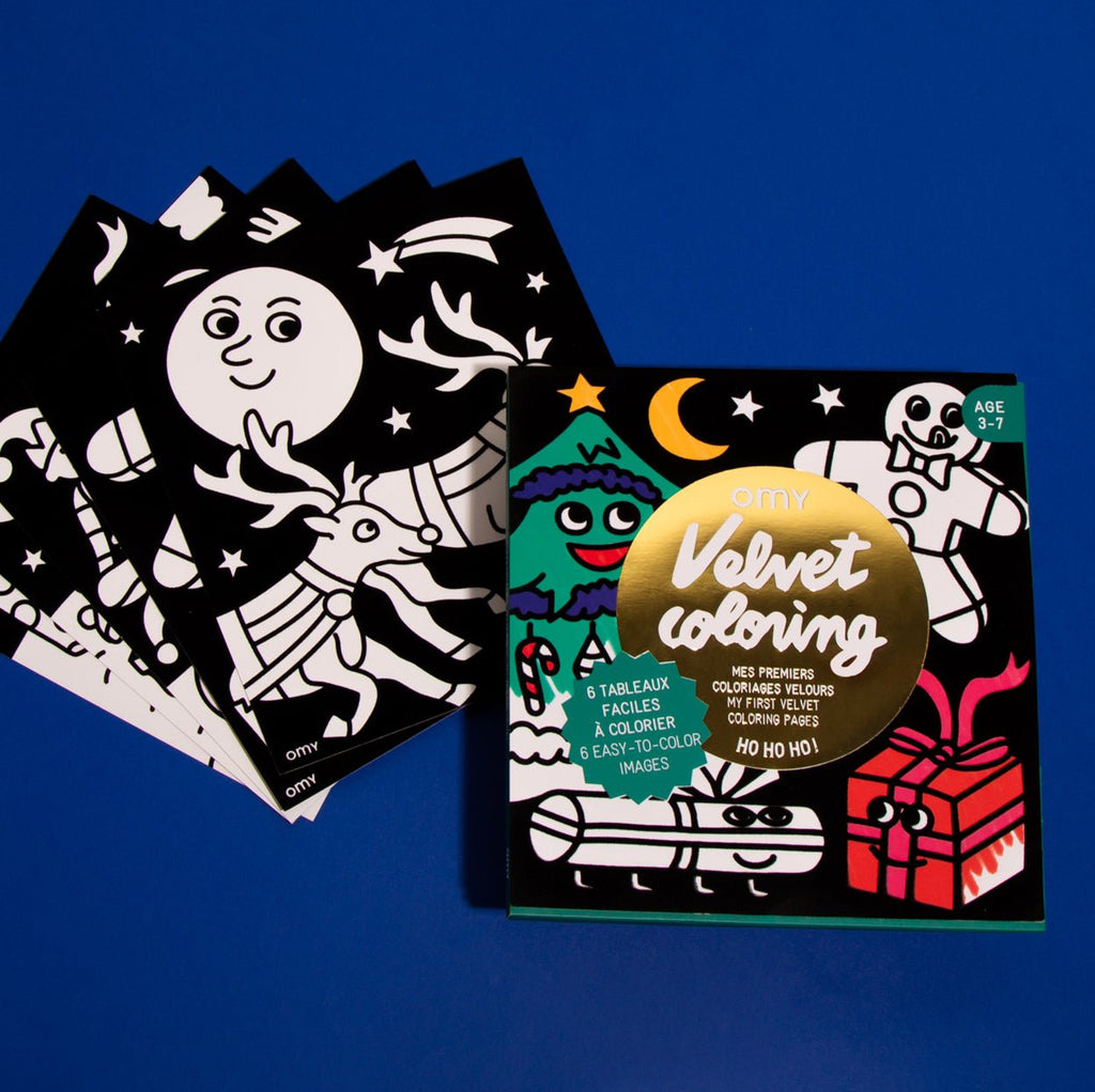 Set van 6 fluwelen kleurplaten Velvet Coloring - HO HO HO - Kleuren en tekenen Omy - In den Olifant