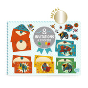 Set van 8 feestuitnodigingen - Pow ! Bang ! - Feestkaarten Djeco - In den Olifant