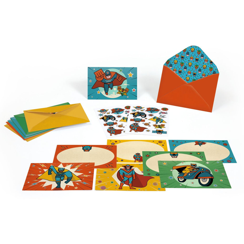 Set van 8 feestuitnodigingen - Pow ! Bang ! - Feestkaarten Djeco - In den Olifant