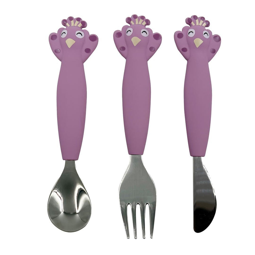 Silicone kinderbestek Mrs. Peacock - set van 3 - Aan tafel Trixie - In den Olifant