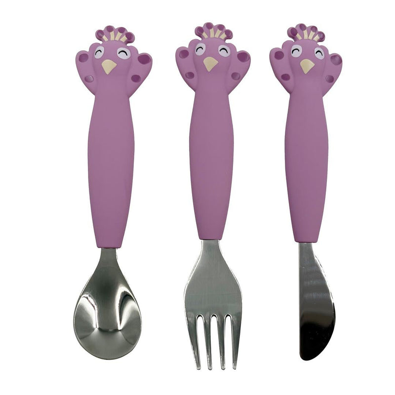 Silicone kinderbestek Mrs. Peacock - set van 3 - Aan tafel Trixie - In den Olifant