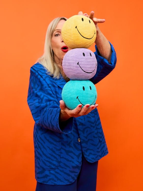 Smiley ECO Corduroy Teal - 13 cm - Fantasieknuffels Bon Ton Toys - In den Olifant