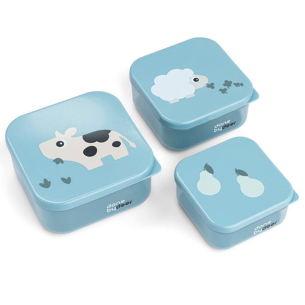 Snackdoosjes Tiny Farm Blue - set van 3 - Lunchboxen en snackdoosjes Done by Deer - In den Olifant