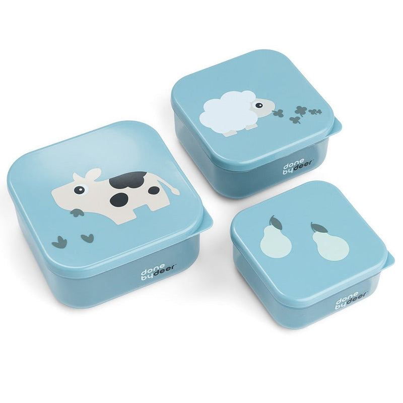 Snackdoosjes Tiny Farm Blue - set van 3 - Lunchboxen en snackdoosjes Done by Deer - In den Olifant