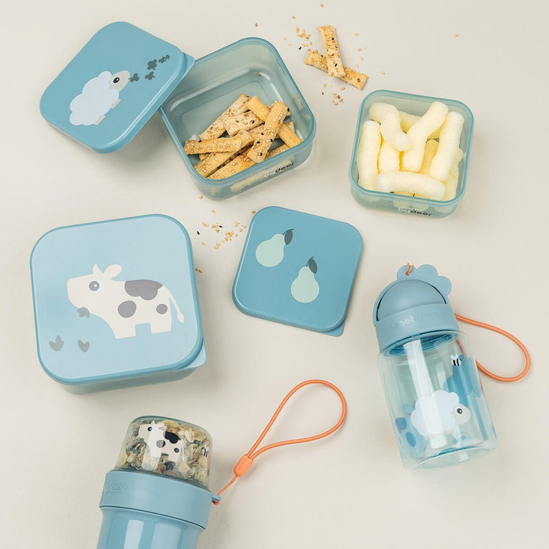 Snackdoosjes Tiny Farm Blue - set van 3 - Lunchboxen en snackdoosjes Done by Deer - In den Olifant
