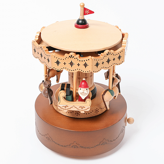 Houten Muziekdoos | Xmas Santa & Reindeer Carousel N°49