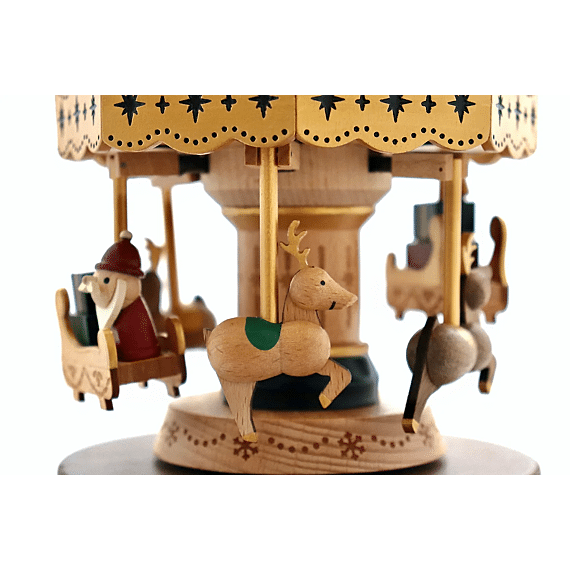 Houten Muziekdoos | Xmas Santa & Reindeer Carousel N°49