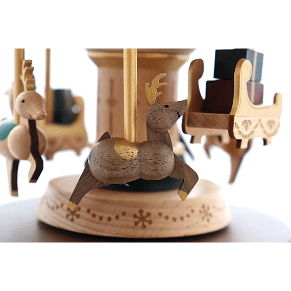 Houten Muziekdoos | Xmas Santa & Reindeer Carousel N°49