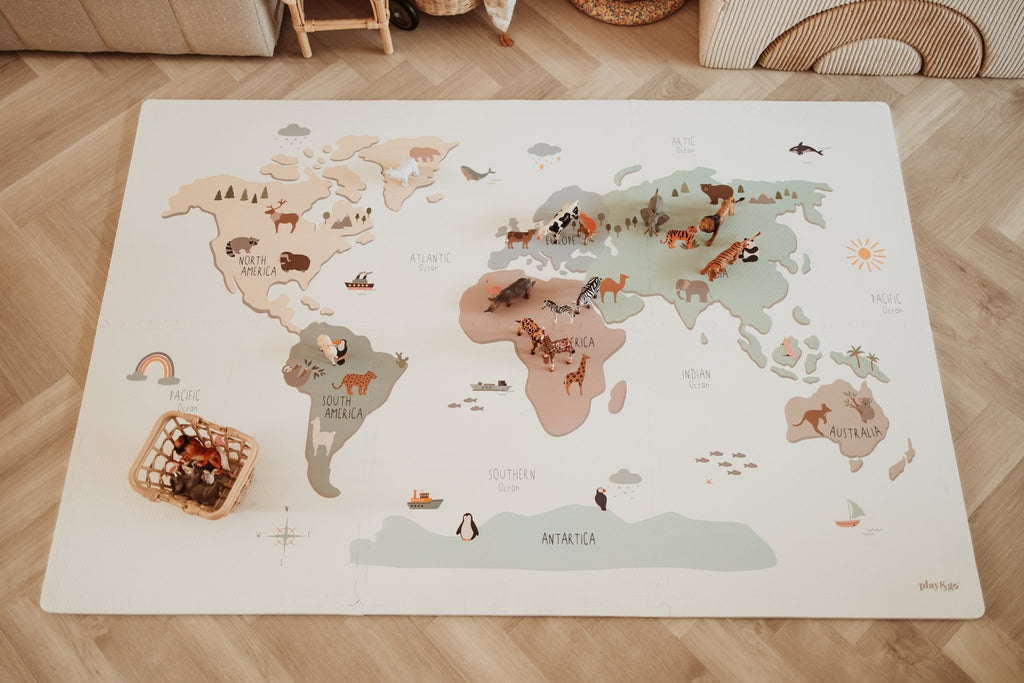 Speelmat EEVAA 3 - in - 1 – Worldmap Colour Design - Speelmatten en - bogen Play&go - In den Olifant