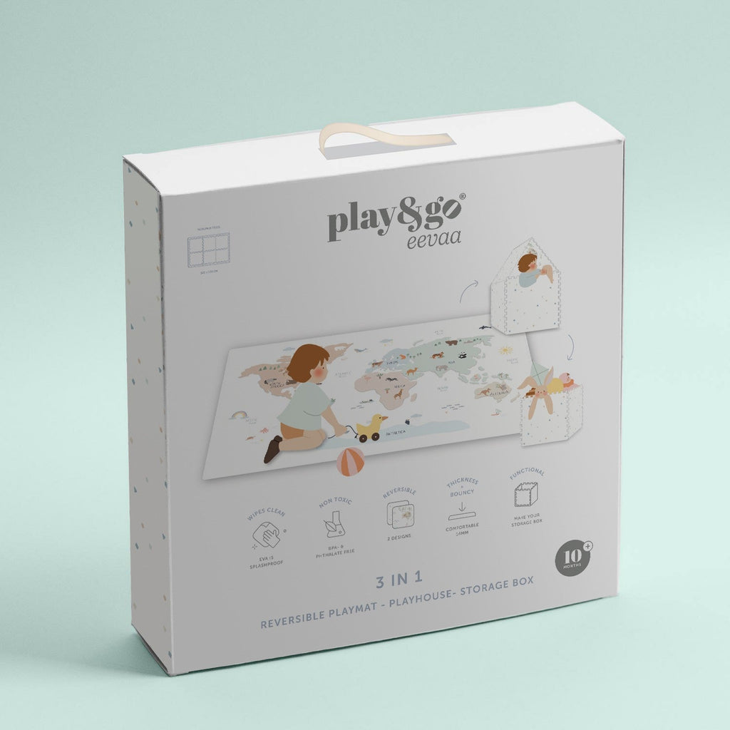 Speelmat EEVAA 3 - in - 1 – Worldmap Colour Design - Speelmatten en - bogen Play&go - In den Olifant